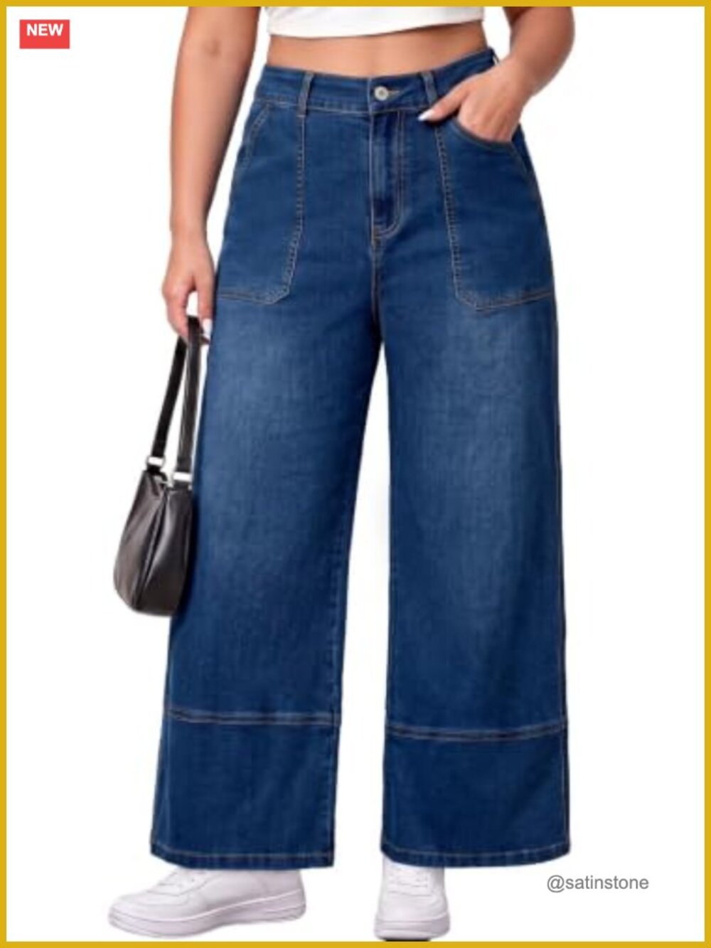 Plus Size Wide Leg Jeans High Waisted Stretchy Baggy Denim Pants with Pockets